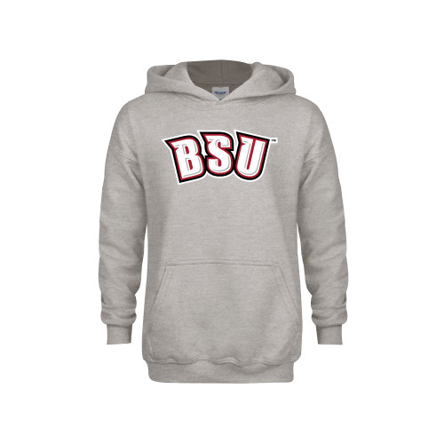  Youth Grey Fleece Hood - BSU Arched Wordmark