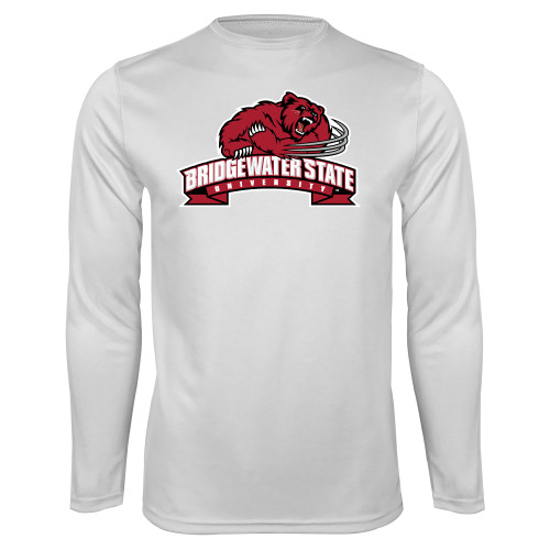  White Performance Long Sleeve Shirt - Bridgewater State Athletic Mark