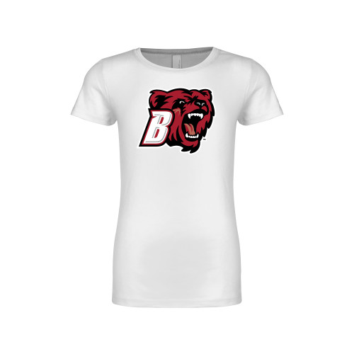  Next Level Girls White Fashion Fit T Shirt - Bridgewater State B Bear Head