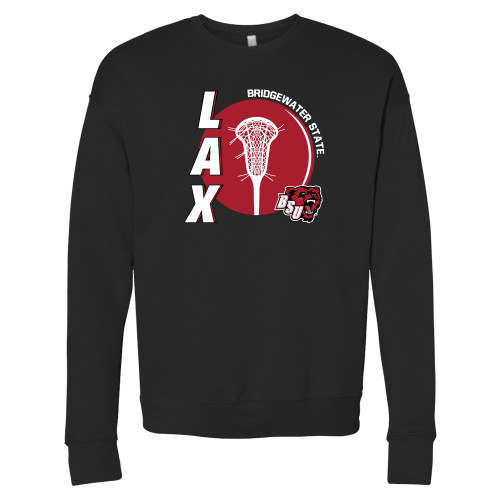  Bella + Canvas Black Fleece Crew - Lacrosse with Ball and Stick - BSU