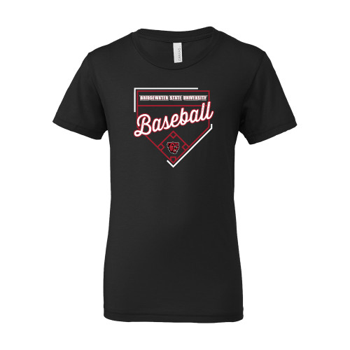  Bella + Canvas Youth Black Jersey T Shirt - Baseball with Field Outline - BSU