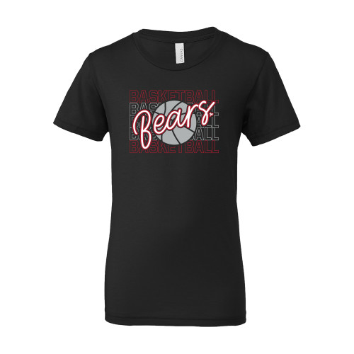  Bella + Canvas Youth Black Jersey T Shirt - Basketball Repeating with Bears Script - BSU
