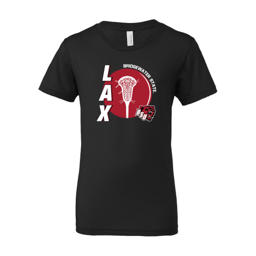  Bella + Canvas Youth Black Jersey T Shirt - Lacrosse with Ball and Stick - BSU