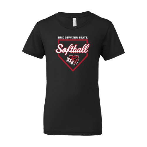  Bella + Canvas Youth Black Jersey T Shirt - Softball with Homeplate Outline - BSU