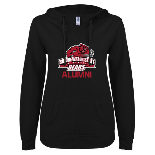  ENZA Womens Black V Notch Raw Edge Fleece Hoodie - Alumni - Bridgewater State