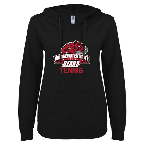  ENZA Womens Black V Notch Raw Edge Fleece Hoodie - Tennis - Bridgewater State