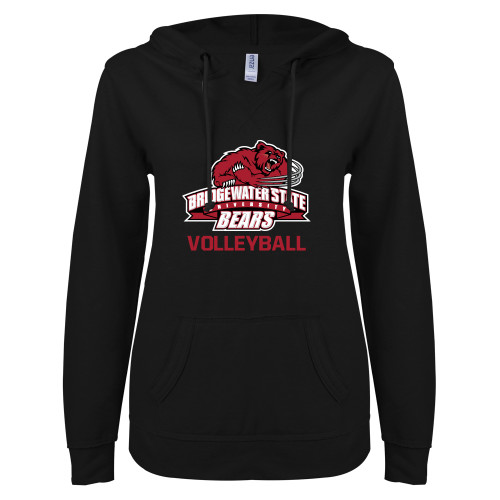  ENZA Womens Black V Notch Raw Edge Fleece Hoodie - Volleyball - Bridgewater State