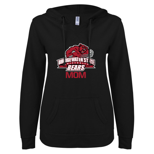  ENZA Womens Black V Notch Raw Edge Fleece Hoodie - Mom - Bridgewater State