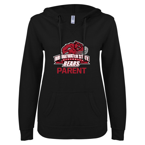  ENZA Womens Black V Notch Raw Edge Fleece Hoodie - Parent - Bridgewater State