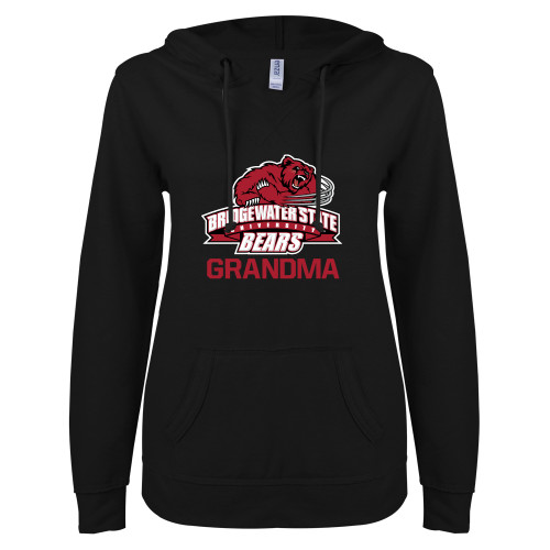  ENZA Womens Black V Notch Raw Edge Fleece Hoodie - Grandma - Bridgewater State