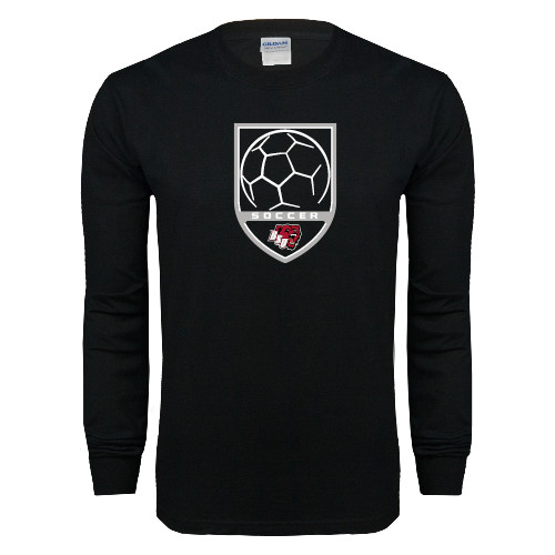  Black Long Sleeve T Shirt - Soccer Shield Design