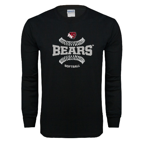  Black Long Sleeve T Shirt - Softball Seams Design