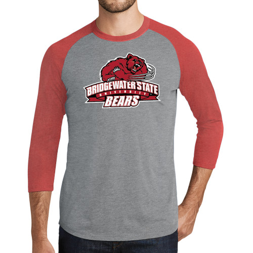  Grey/Red Heather Triblend Baseball Raglan Tee - Primary Mark