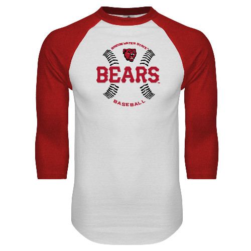  White/Red Raglan Baseball T Shirt - Baseball Seams Design