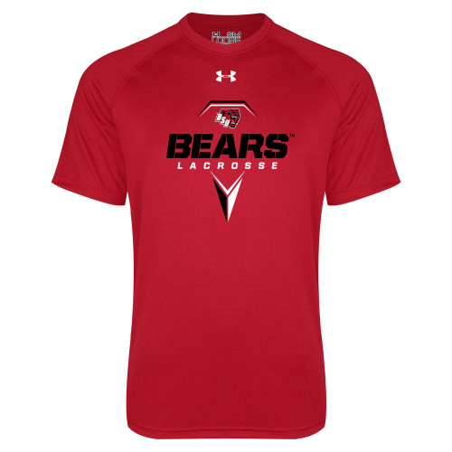  Under Armour Red Tech Tee - Geometric Lacrosse Design