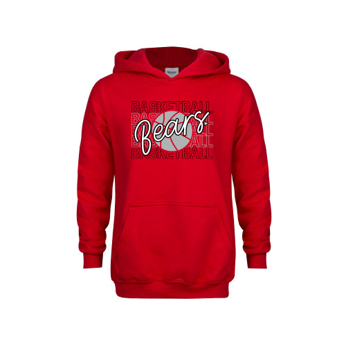  Youth Red Fleece Hoodie - Basketball Repeating with Bears Script - BSU