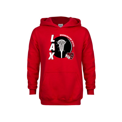  Youth Red Fleece Hoodie - Lacrosse with Ball and Stick - BSU