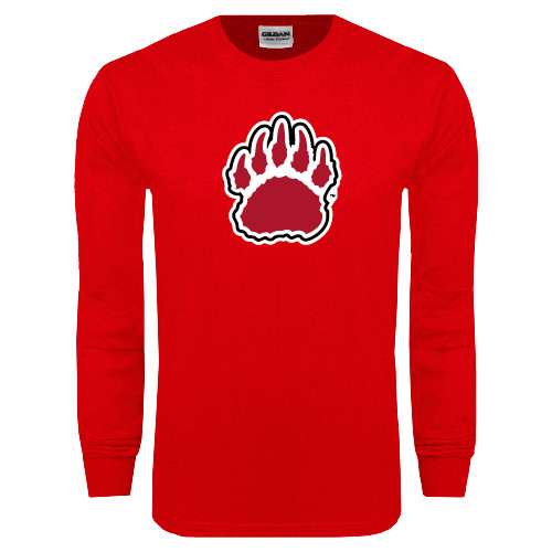  Red Long Sleeve T Shirt - Red and White Bear Paw