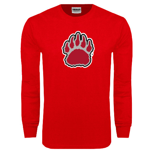  Red Long Sleeve T Shirt - Red and Gray Bear Paw