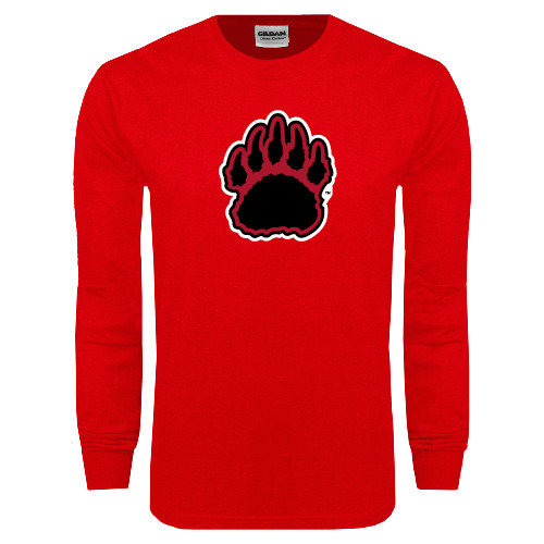  Red Long Sleeve T Shirt - Red and Black Bear Paw