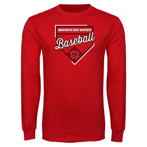  Red Long Sleeve T Shirt - Baseball with Field Outline - BSU