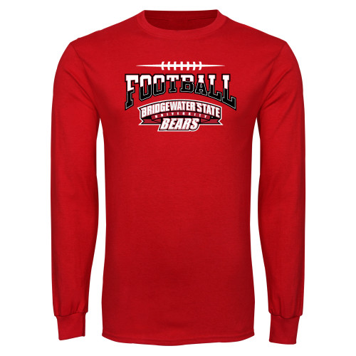  Red Long Sleeve T Shirt - Football Arched with Threads - BSU
