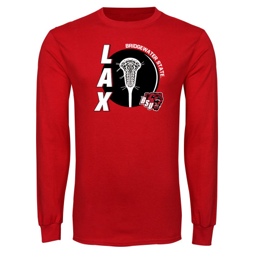  Red Long Sleeve T Shirt - Lacrosse with Ball and Stick - BSU