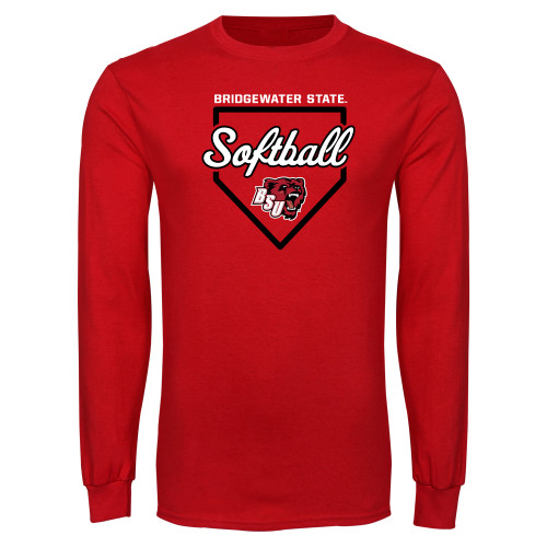  Red Long Sleeve T Shirt - Softball with Homeplate Outline - BSU