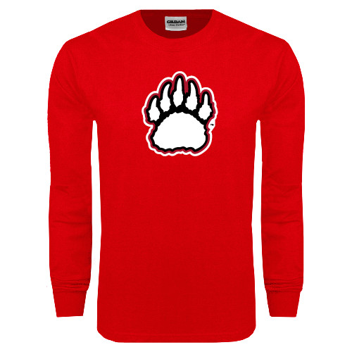  Red Long Sleeve T Shirt - White and Black Bear Paw