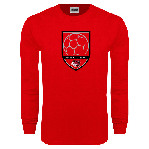  Red Long Sleeve T Shirt - Soccer Shield Design