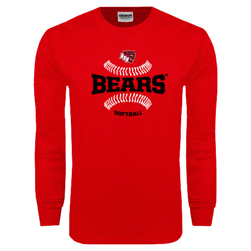  Red Long Sleeve T Shirt - Softball Seams Design