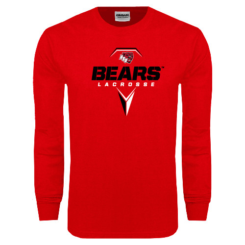  Red Long Sleeve T Shirt - Geometric Lacrosse Design