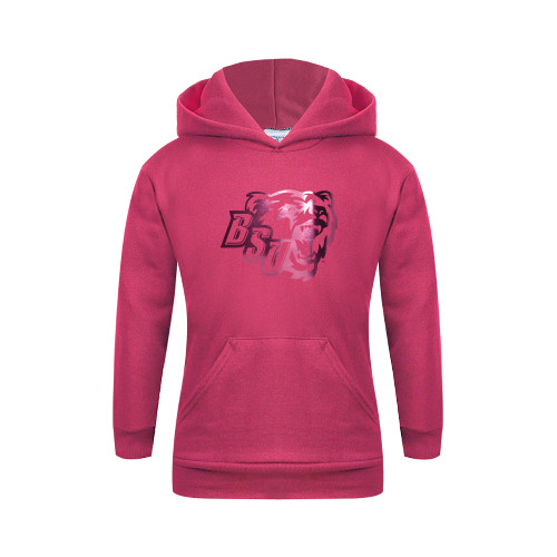  Youth Hot Pink Fleece Hoodie - BSU w/ Bear Head Foil