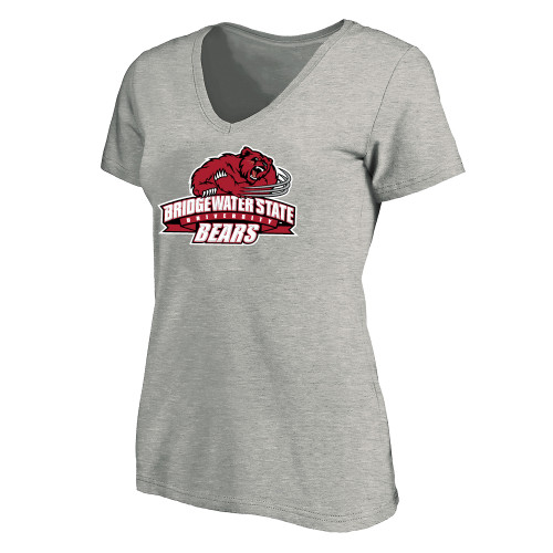  Womens Plus Heather Grey V Neck T Shirt - Bridgewater State Bears Athletic Mark