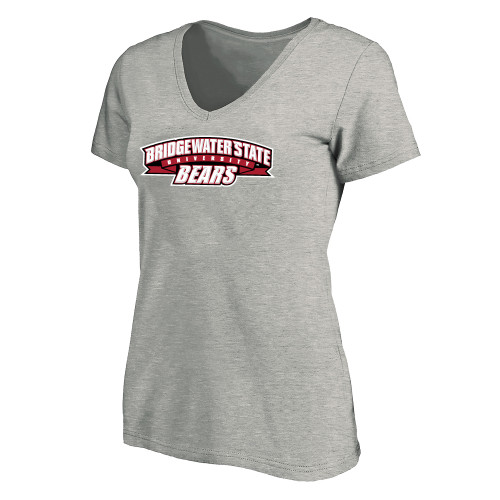  Womens Plus Heather Grey V Neck T Shirt - Bridgewater State Bears Wordmark
