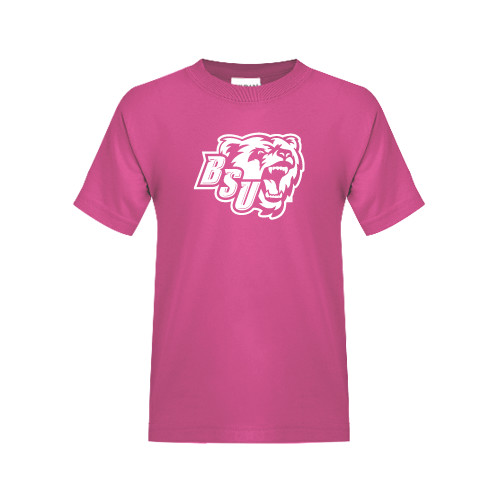  Youth Hot Pink T Shirt - BSU w/ Bear Head