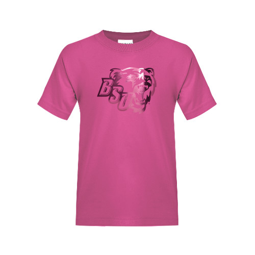  Youth Hot Pink T Shirt - BSU w/ Bear Head Foil