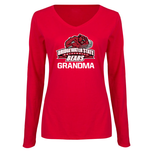  Womens Red Long Sleeve V Neck Tee - Grandma - Bridgewater State