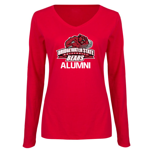  Womens Red Long Sleeve V Neck Tee - Alumni - Bridgewater State