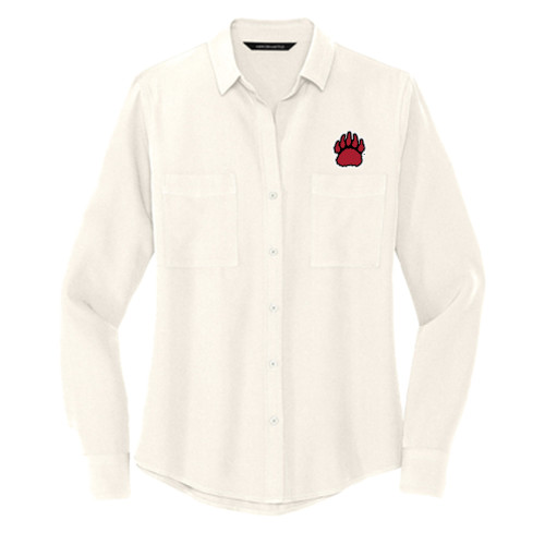  Mercer + Mettle Womens Ivory Crepe Long Sleeve Camp Blouse - BSU Bear Paw
