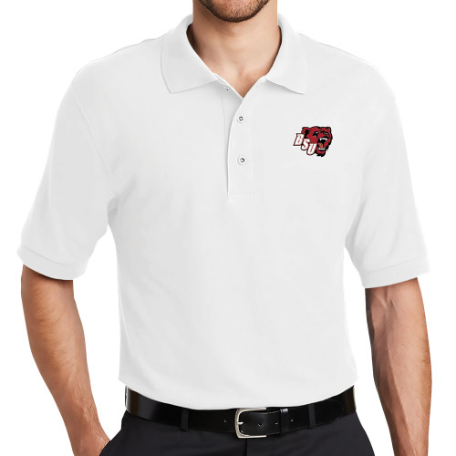  White Silk Touch Polo - BSU w/ Bear Head