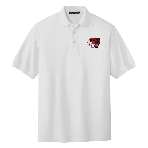  White Silk Touch Polo - BSU Bear Head