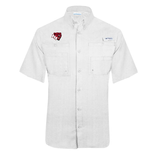  Columbia White Tamiami Performance Short Sleeve Shirt - BSU w/ Bear Head