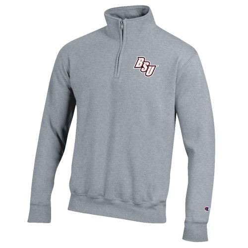 Champion Heather Grey Fleece 1/4 Zip - BSU Diagonal Wordmark