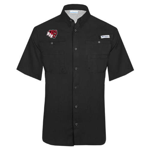  Columbia Tamiami Performance Black Short Sleeve Shirt - BSU w/ Bear Head