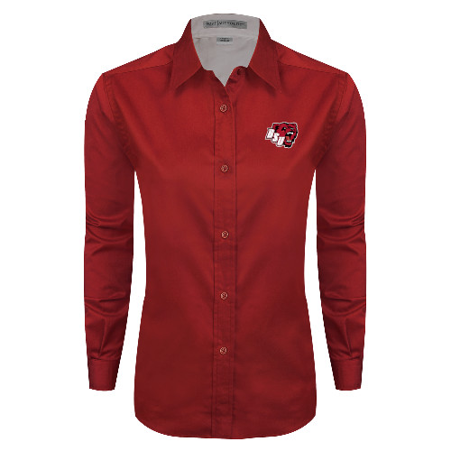 Bridgewater Womens Red Twill Button Down Long Sleev