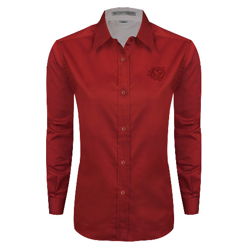 Bridgewater Womens Red Twill Button Down Long Sleev