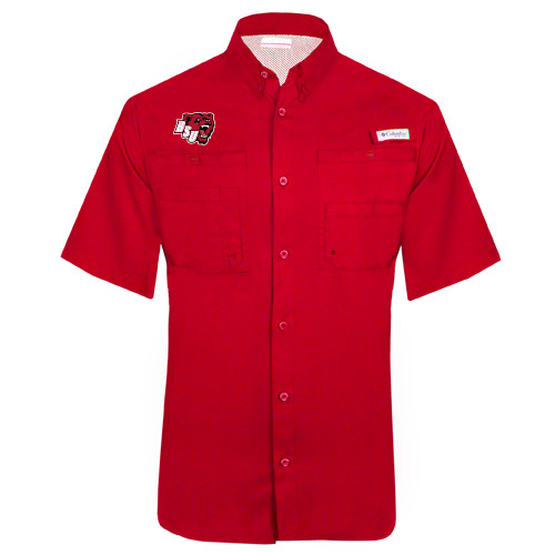  Columbia Red Tamiami Performance Short Sleeve Shirt - BSU w/ Bear Head