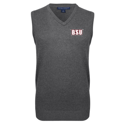  Charcoal VNeck Sweater Vest - BSU Wordmark