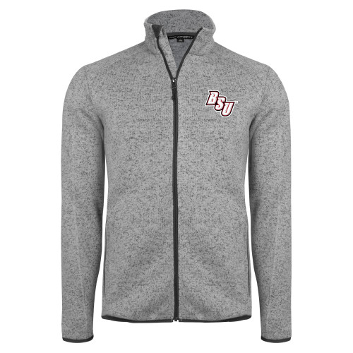  Grey Heather Sweater Fleece Jacket - BSU Diagonal Wordmark